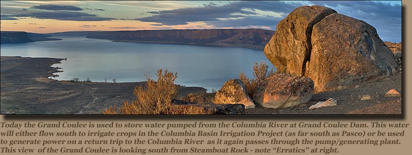 The Grand Coulee created by the Ice Age Floods stores Columbia Basin Irrigation Project water.