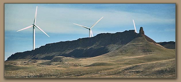 Columbia Gorge wind farm turbines.